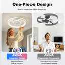 Modern Ceiling Fan with Light,19.7'' White Small Low Profile Ceiling Fans with APP & Remote Control Dimmable LED,No Assembly,6 Speed,Quiet Reversible DC Motor Fandelier for Bedroom Kitchen