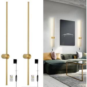 Modern Plug in Wall Sconces Set of Two,Gold Plug in Wall Light with Remote,Wall Lamp with Plug in Cord, LED Wall Light with Memory Function, Original Brand Lighting