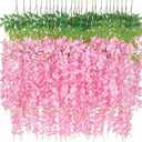 50 Pack Wisteria Artificial Fake Hanging Flowers - 3.6Ft Faux Wisteria Vines Artificial Plants Garland for Wedding Party Balcony Yard Porch Garden Patio Home Decor(Pink)