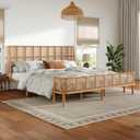 Merax King Gorgeous PE Wicker Bed with Wingback Headboard - 800lb Capacity Sleek Grid Design Metal Support Platform Bed, No Box Spring Needed, Natural