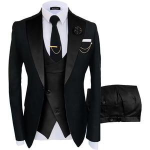 Wangyue Mens Suit 3 Piece Slim Fit Suits for Men Wedding Prom Tuxedo for Men Formal Business Suit (Large, Black)