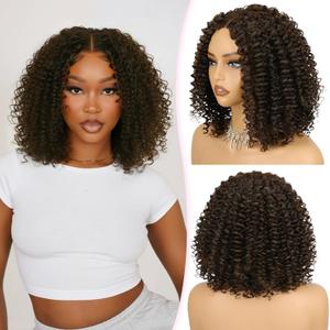 Brown Curly Wigs for Black Woman Glueless Synthetic Lace Front Wig with Pre Cut HD Lace Hairline 12 Inch Beginner Friendly Bob Wig Easy to Wear and Go for Daily Use