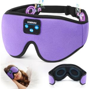 Voerou Bluetooth 3D Sleep Mask with Headphones, Wireless Adjustable Eye Mask Sleeping Headphones with Ultra-Thin HD Stereo Speakers, Suitable for Sleep Office Naps Travel, New Technology Gadgets (Light Purple)