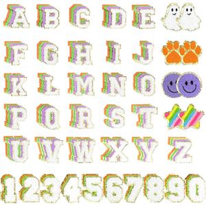Goprety 142pcs Chenille Letter Patches Self Adhesive Stickers Chenille Patches Fluffy Stickers for Clothing Patches Backpacks Bags Holiday Parties Graduation Decorations