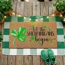 Moucuny 2 Pcs St. Patrick's Day Coir Door Mat Outdoor Rug Lucky Shamrock Welcome Outdoor Mat Green and White Buffalo Plaid Doormat for St. Patrick's Day Irish Front Door Porch Entryway Decor
