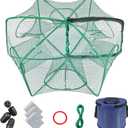Minnow Trap 24in*10in with Foldable Fishing Net & Collapsible Fish Bucket - Crab, Crawfish, Shrimp Trap for Freshwater Saltwater Fishing (6-Sided)
