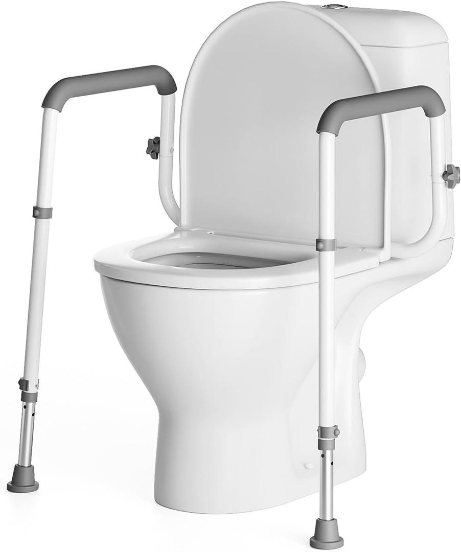 Loyoda Heavy-Duty Steel Toilet Safety Rail - Securely Bolts to Toilet Seat Holes, Adjustable Height & Width, Non-Slip Feet & Soft Foam Grip, Supports 350 lbs for Elderly & Mobility Assistance