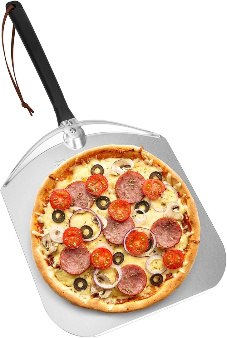 Mimiuo Aluminum Turning Pizza Peel for Oven and Grill, 12 x 14 Inch Pizza Spatula Turning Shovel for Baking Bread and Pie, Pizza Oven Accessories and Pizza Tools