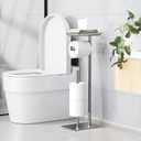 Toilet Paper Holder Stand with Top Storage Shelf, Free Standing Toilet Roll Dispenser for Bathroom, Holds 4 Reserve Rolls