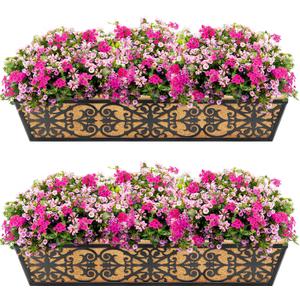 2 Pack 30 Inch Window Boxes Planters Railing Planter Box with Adjustable Brackets & Coco Liners Fabric Plant Grow Bags Deck Railing Planter Boxes Balcony Hanging Flower Box for Outdoor Plants