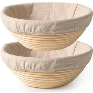 2 Pack Banneton Bread Proofing Baskets for Sourdough, 9 Inch Round Natural Rattan Proofing Basket for Dough Rising, Bread Proofing Bowl Sourdough Bread Baking Supplies for Home Bakers