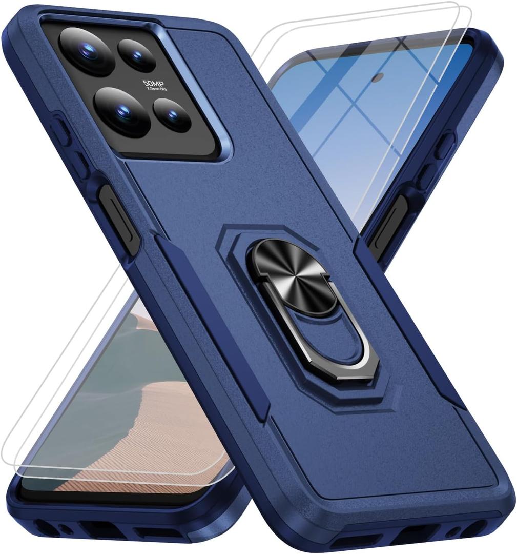 for Motorola Moto G Power 5G 2025 Case [15 FT Military Grade Drop Protection] with 2X Tempered Glass Screen Protector, Heavy-Duty Shockproof Kickstand Case for Moto G Power 5G 2025 Dark Blue