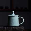 Porcelain Wave Tea Cup with Lid, 11 oz Ceramic Coffee Cup | Microwave dishwasher safe, blue tea mug, aesthetic, great gifts, Chinese celadon
