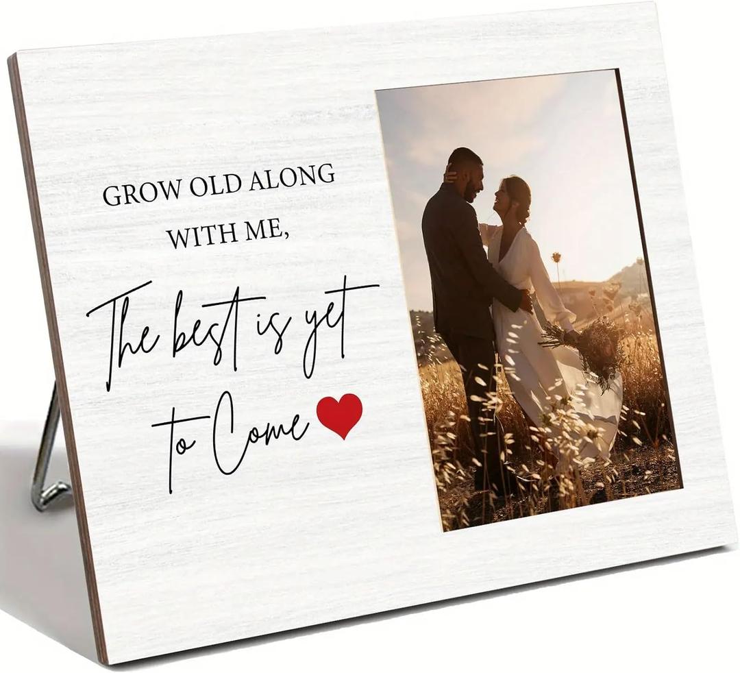 Grow Old Along With Me The Best Is yet To Come Wooden Photo Frame Gift for Couples Newlyweds on Valentine's Day Anniversary Wedding Shower Decoration Picture Frame Home Decor Gifts for Husband Wife