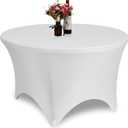 GFCC Stretch Spandex Table Cover White for 36 inch Round Table Fitted Tablecloth Linen Tablecloth Wedding Party Birthday Decor