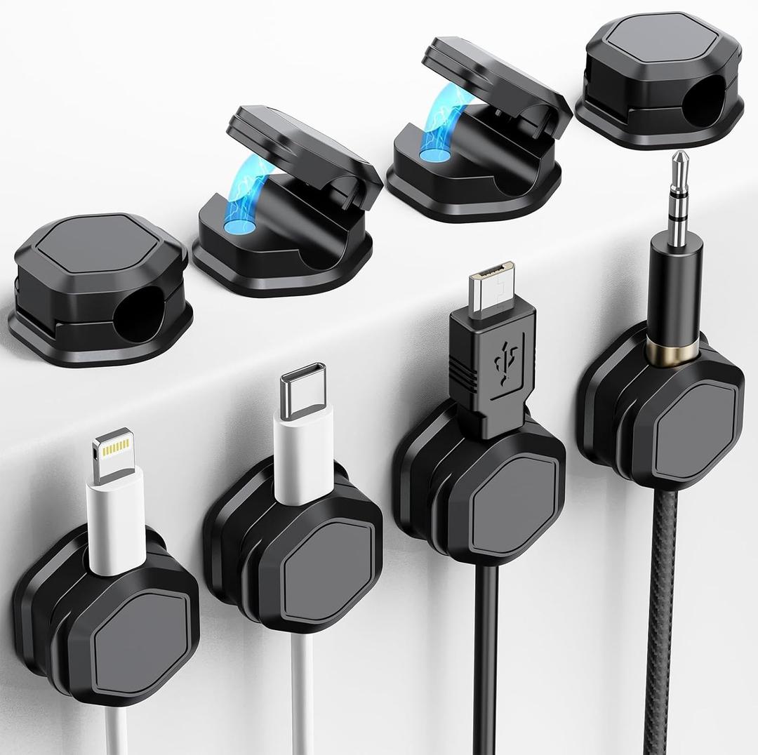 8 Pack Cord Organizer - Cord Holder for Nightstand - Cable Clips - Cord Holder, Magnetic Cord Organizer, for Desk, Nightstand, Phone Charger, Computer, Home, Office, Car (black)