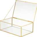 10.8 Glass Jewelry Box Gold Card Box with Hinged Lid, Gold Keepsake Box for Storage Wedding Card, Trinkets, Photo and More, Cute Glass Box for Women and Girl,Vintage
