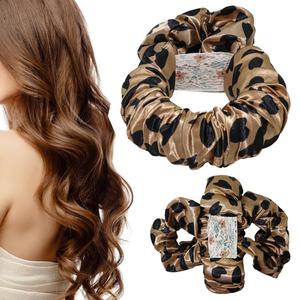 Heatless Hair Curler Overnight to Sleep In, Heatless Curling Scrunchie for Women Soft Silk Lazy Rollers Headband for Long Hair Overnight (Brown Leopard)