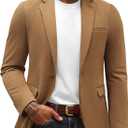 PJ PAUL JONES Men's Casual Knit Sport Coats One Button Slim Fit Blazer Notch Lapel Solid Suit Jacket with Pockets (Large, Brown)