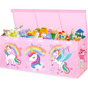 Mabahoo Extra Large Toy Box Chest, Collapsible Toy Storage Organizer with Lids, 40"X14"X16" Sturdy Large Kids Toy Storage Bins Boxes Baskets for Girls, Boys, Nursery, Playroom, Pink