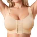 BRABIC Front Closure Post Surgery Compression Bras for Women Mastectomy Bra with Adjustable Straps Wirefree Bra (X-Large, Beige)