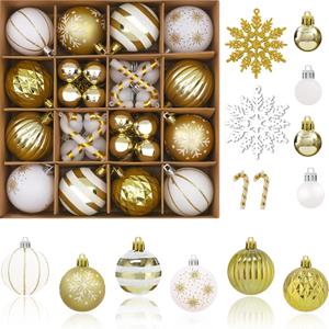 50Pcs Christmas Tree Ornaments - 2.36''/60mm Christmas Ball Ornaments Set for Xmas Tree Holiday Party Wedding Home Decorations (Gold & White)