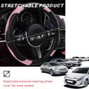 povtii Car Steering Wheel Cover, 15 Inch Leather Breathable Auto Steering Wheel Protector, Comfortable Non-Slip Vehicle Steering Wheel Covers, Universal Interior Car Accessories (Black+Pink)
