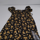 BLENCOT Womens Casual Summer Square Neck Short Sleeve Split Thigh Cotton Dress Boho Floral Print Tie Front Midi Dresses (Large, P220black)