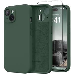 Magnetic for iPhone 13 Case, Compatible with MagSafe, [Full Camera Protection][Screen Protector] Silicone Shockproof Protective Phone Case for iPhone 13 6.1", Alpine Green