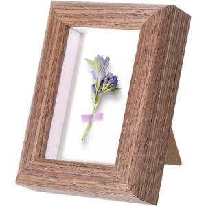 2x3 Mini Picture Frames, Small Wooden Photo Frame Tiny Wood Wallet Size Frames Brown Wooden Standing Photo Frame with Clear Glass for TableTop and Wall Mounting
