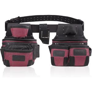 Nylon and Leather Tool Belt | Framing Tool Bags | Nylon Tool Pouch | Carpenter Tool Belts | Construction | Framers | Electrician Tool Belt (Maroon 1650)