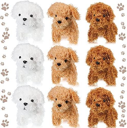 Sumind 9 Pcs 4" 5" Mini Plush Stuffed Dog Party Favor Small Puppy Stuffed Animal Bulk Soft Toy Doll Cute for Kids Christmas Stocking Stuffers Gift Baby Shower Birthday Party(Curly Puppy)