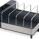 Joseph Joseph Extend Max Steel Expanding Dish Drying Rack, high Capacity for Large Items, Cutlery and Knife Holder, Swivel Draining Spout, Stainless Steel