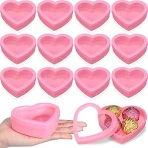 Wesiti 6 Pcs Small Heart Shaped Boxes with Window Valentine's Day Gift Boxes Plastic Storage Container for DIY Projects Presents Candy Jewelry Mother's Day Gifts (3.5 x 3 x 1.2 Inch,Pink)