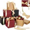 Zhanmai 30 Pcs Small Gift Boxes with Lids 4 Inch Squared Christmas Gift Boxes with Gold Ribbon Packaging Red Brown Black Kraft Favor Boxes for Wedding Birthday Proposal Party