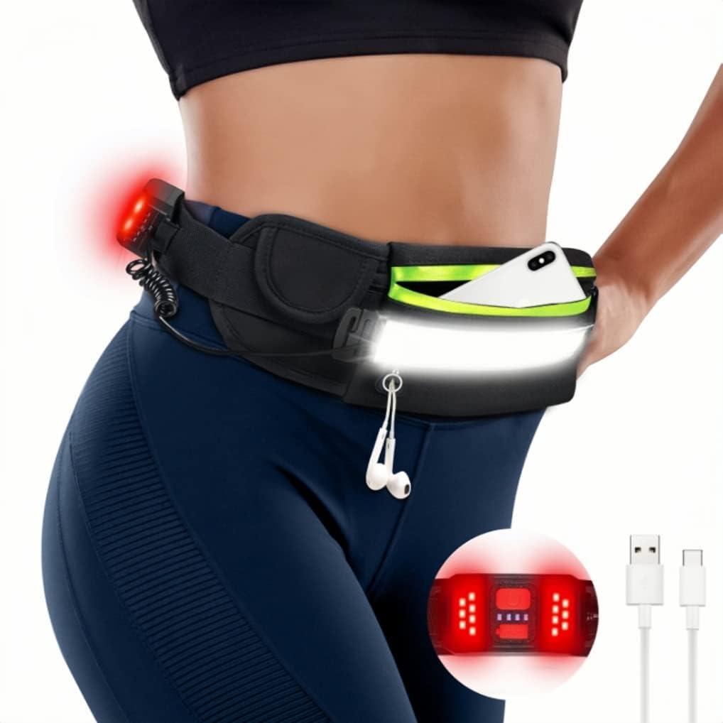 Running Light, 230Wide-Angle 1000Lumens Night Waliking Light on Running Waist Belt Rechargeable Runners Safety Lights with Adjustable Large Pocket Fanny Packet for Runners Jogging (Black)