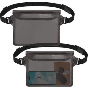 2-Pack Waterproof Pouch with Adjustable Waist Strap, Waterproof Dry Bag, Keeps Cell Phones and Valuables Safe and Dry, Perfect for Kayaking, Beach, Camping and Swimming (Black)