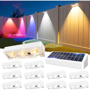 Solar Fence Lights Outdoor, 9 Fixed Colors  Color Changing Fence Lights Solar Powered Waterproof IP65 Dusk-to-Dawn LED Deck Lighting for Patio, Railing, Pool, Porch, Backyard, Wall, 12 Pack (White)