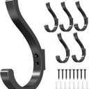 Wall Hooks for Hanging Coat/Backpack - 5.4'' Large 40LBS Heavy Duty Hanger Wall Mount Screw in, for Towel, Closet, Robe, Bag, Outdoor, Black 6 Pack