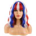 BERON 4th of July Flag Wig 14 Inches Red White Blue Wigs with Bangs Short Curly Wig Flag Wigs Red White Blue Curly Wigs for Women Daily Party or Cosplay Hairnet Include