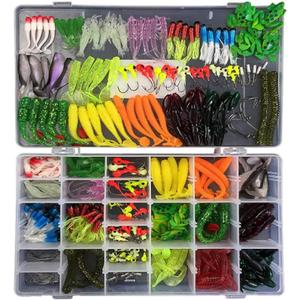 Pure Vie Fishing Topwater Lures Kits Mixed Universal Artificial Soft Baits Tackle Including Crankbaits, Spinnerbaits, Plastic Worms, Frogs, Hooks, Tackle Box - Freshwater Saltwater Fishing Equipment (301 Pieces)