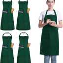 4 Pack Chef Apron, Adjustable Apron with 2 Pockets, Unisex Personalised Apron for Cooking, Kitchen, Restaurant (Green)