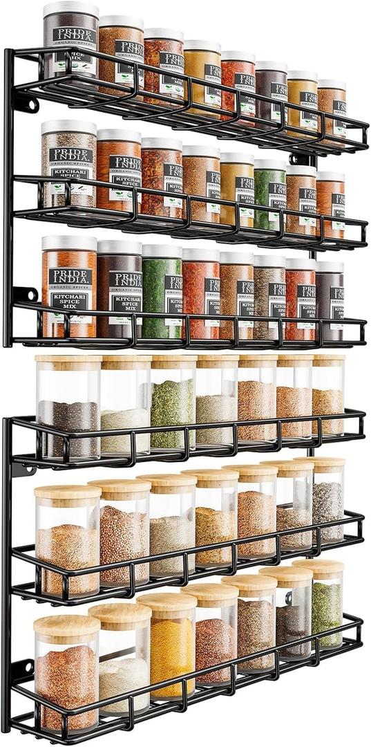 SUFAUY Wall Mounted Spice Rack, 6 Tier Heavy-Duty Metal Shelf for Kitchen Pantry, Black