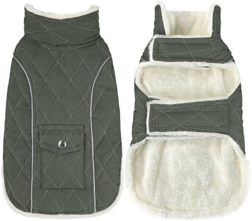 Malier Dog Winter Coat, Windproof Dog Cold Weather Coats with Real Pocket, Winter Extra Warm Pet Coat Fleece Jacket Reflective Clothes for Small Medium Large Dogs and Puppy (Green, XL)
