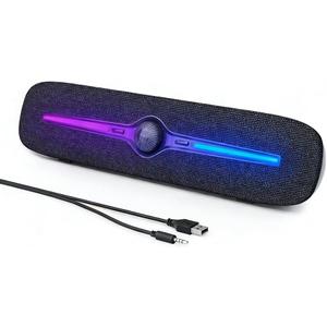 SOULION Computer Speakers for Desktop, USB Powered Bluetooth PC Speaker with LED Light, 3.5mm Aux Soundbar with Rotary Volume Control Button for Laptop Monitor Office Music Game Gray