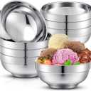 8 Pack 28 oz Stainless Steel Bowls Double Walled Insulated Ice Cream Bowls for Serving Soup Rice Cereal (Platinum Style)