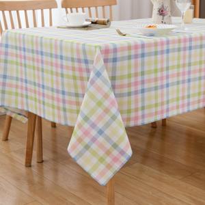 Spring Easter Tablecloth Rectangle Green Blue White Pastel Buffalo Check Plaid Table Cloth - 60 X 84 Oblong Polyester Gingham Table Cover Countryside Reusable Waterproof for Summer Party Picnic Dinner
