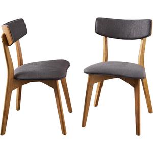 Christopher Knight Home Abrielle Mid-Century Modern Fabric Dining Chairs with Natural Oak Finished Rubberwood Frame, 2-Pcs Set, Dark Grey / Natural Oak