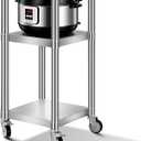 Shimeyao 14" x 14" x 31" Rice Warmer Stand Stainless Steel Rice Warmer Stand with 2 Shelves and 4 Casters Cooking Equipment Storage for Kitchen Restaurant