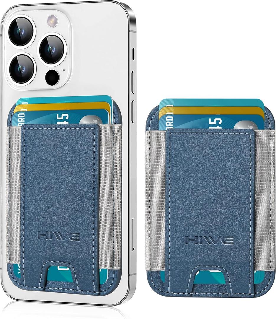 3 x Card Holder for Phone Case, Leather Phone Wallet Stick On, Strongest Adhesive Phones Wallet for iPhone/Android, Minimalist Slim RFID, Fit 7 Cards, Blue, 1 Pack